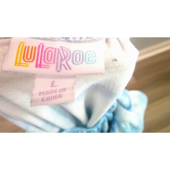 LuLaRoe Women's Large Stasha Shirt Flutter Sleeves Ruffle Blue & White - Picture 6 of 8